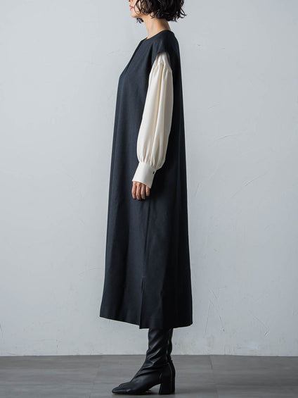 【WEB限定】【3サイズ展開】キーネックワンピース≪イージーケア/毛玉になりにくい≫