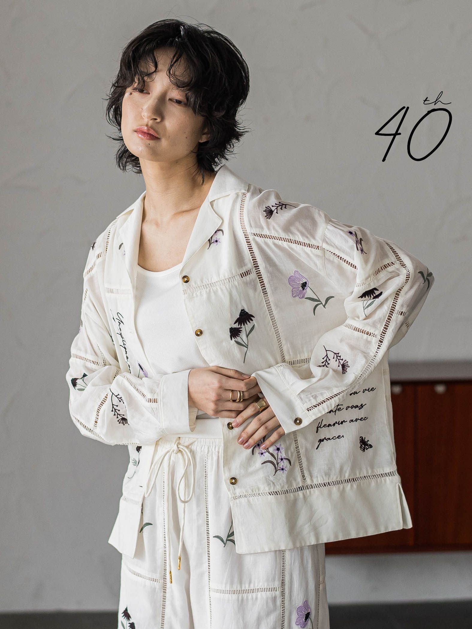 【40周年限定】パッチワーク刺繍オープンカラーシャツ