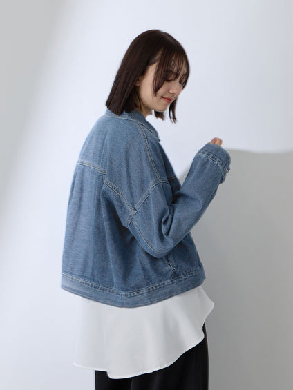 カラーデニムボクシーフィットブルゾン≪洗濯機で洗える≫