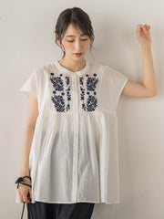 【WEB限定】キャンブリック立体刺繍ピンタックブラウス