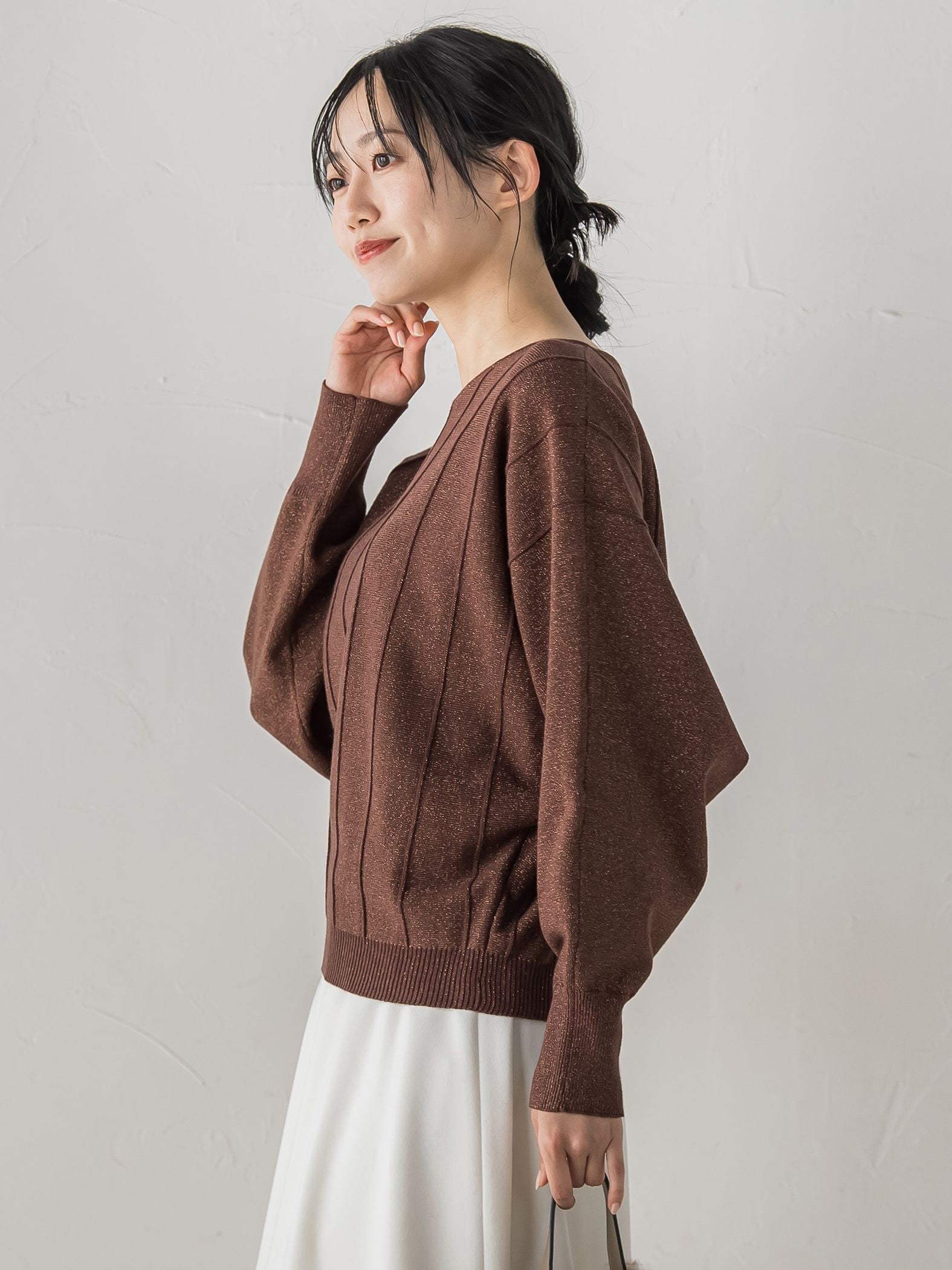 【新色追加】ラメドルマンVネックニット≪手洗い可能≫