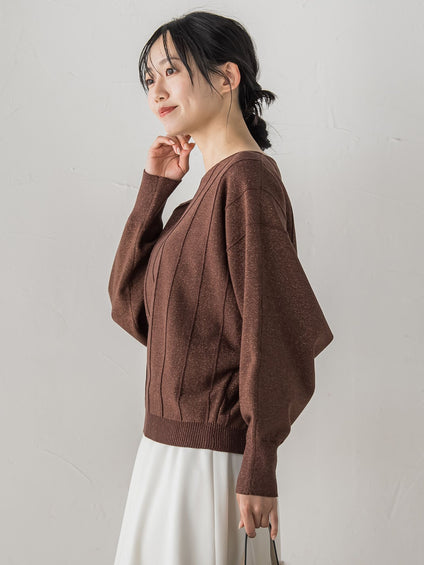 【新色追加】ラメドルマンVネックニット≪手洗い可能≫