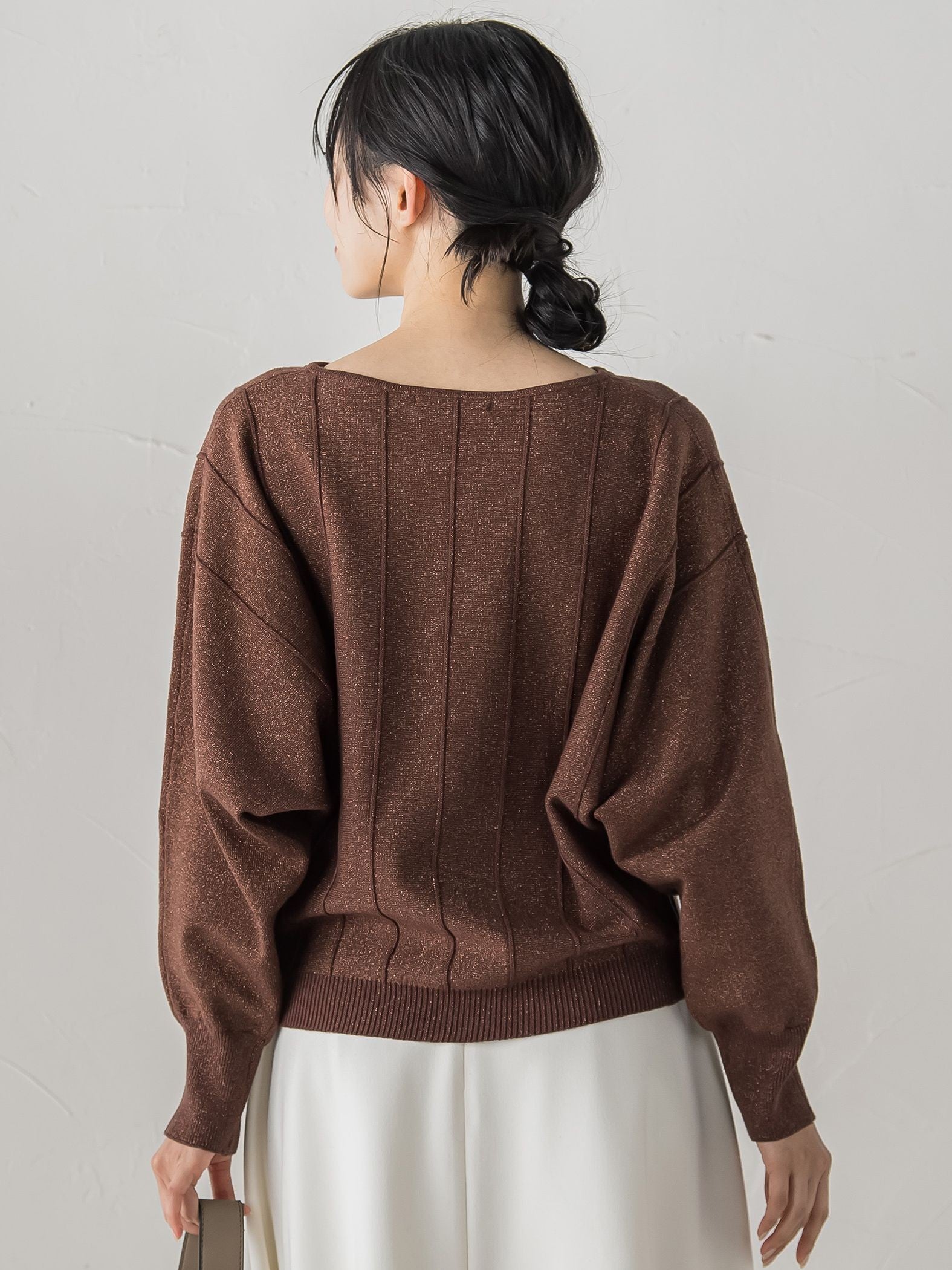 【新色追加】ラメドルマンVネックニット≪手洗い可能≫