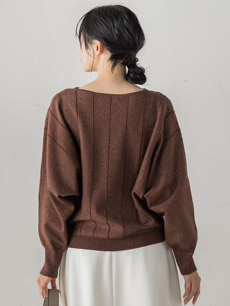 【新色追加】ラメドルマンVネックニット≪手洗い可能≫