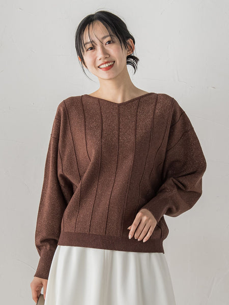 【新色追加】ラメドルマンVネックニット≪手洗い可能≫