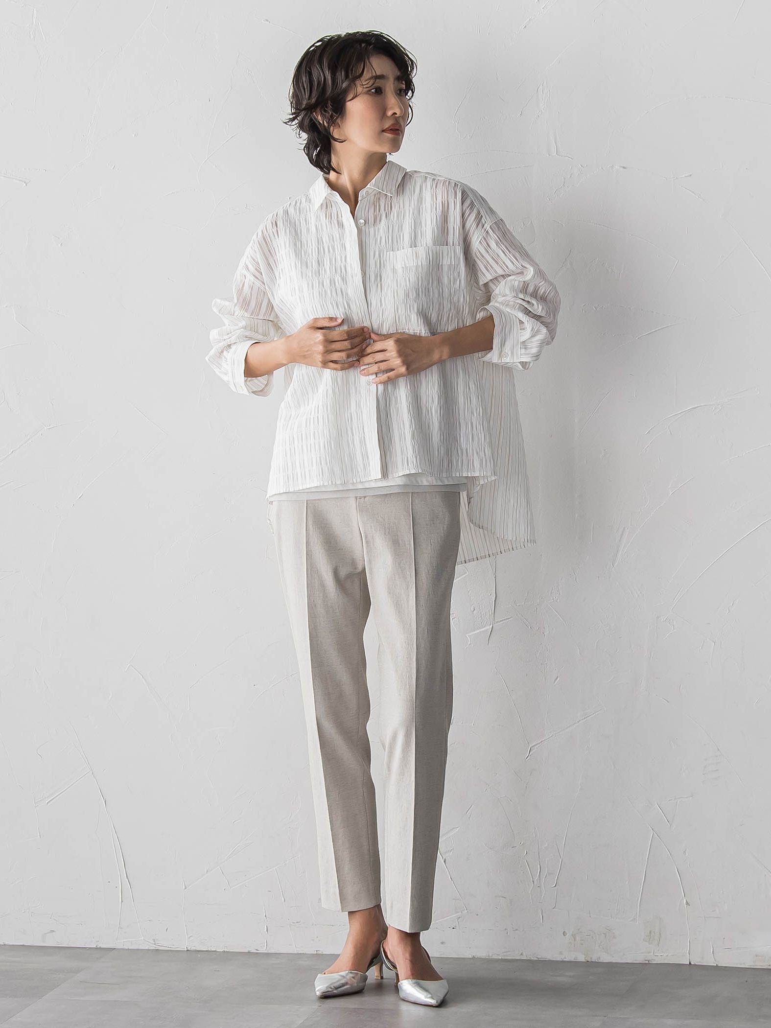 シアーサッカーストライプシャツ