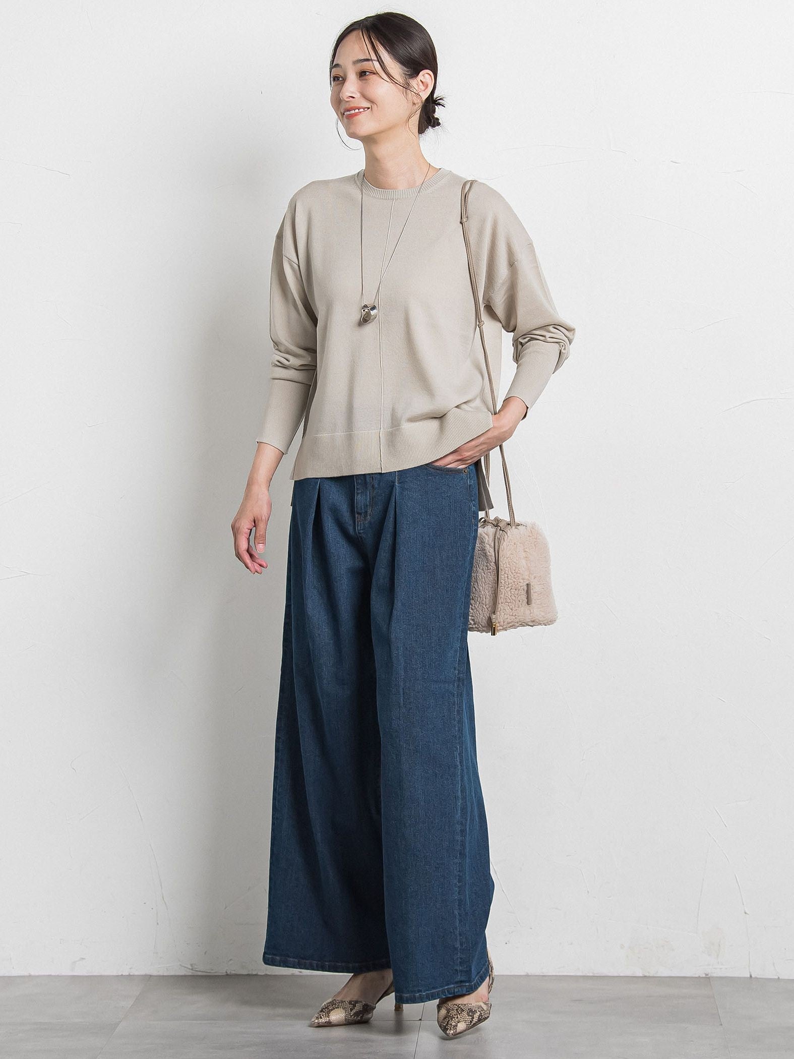 【WEB限定】ベーシックウールクルーネックニット≪洗える≫