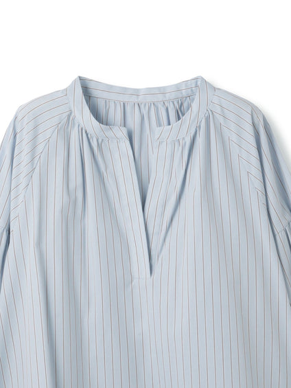 ブロードストライプキーネックブラウス