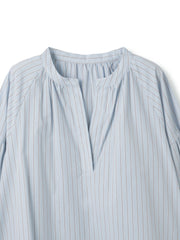 ブロードストライプキーネックブラウス