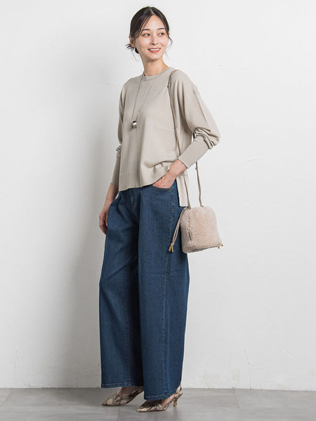 【WEB限定】ベーシックウールクルーネックニット≪洗える≫