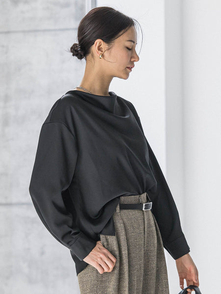 クレープサテン長袖ブラウス ≪手洗い可能≫