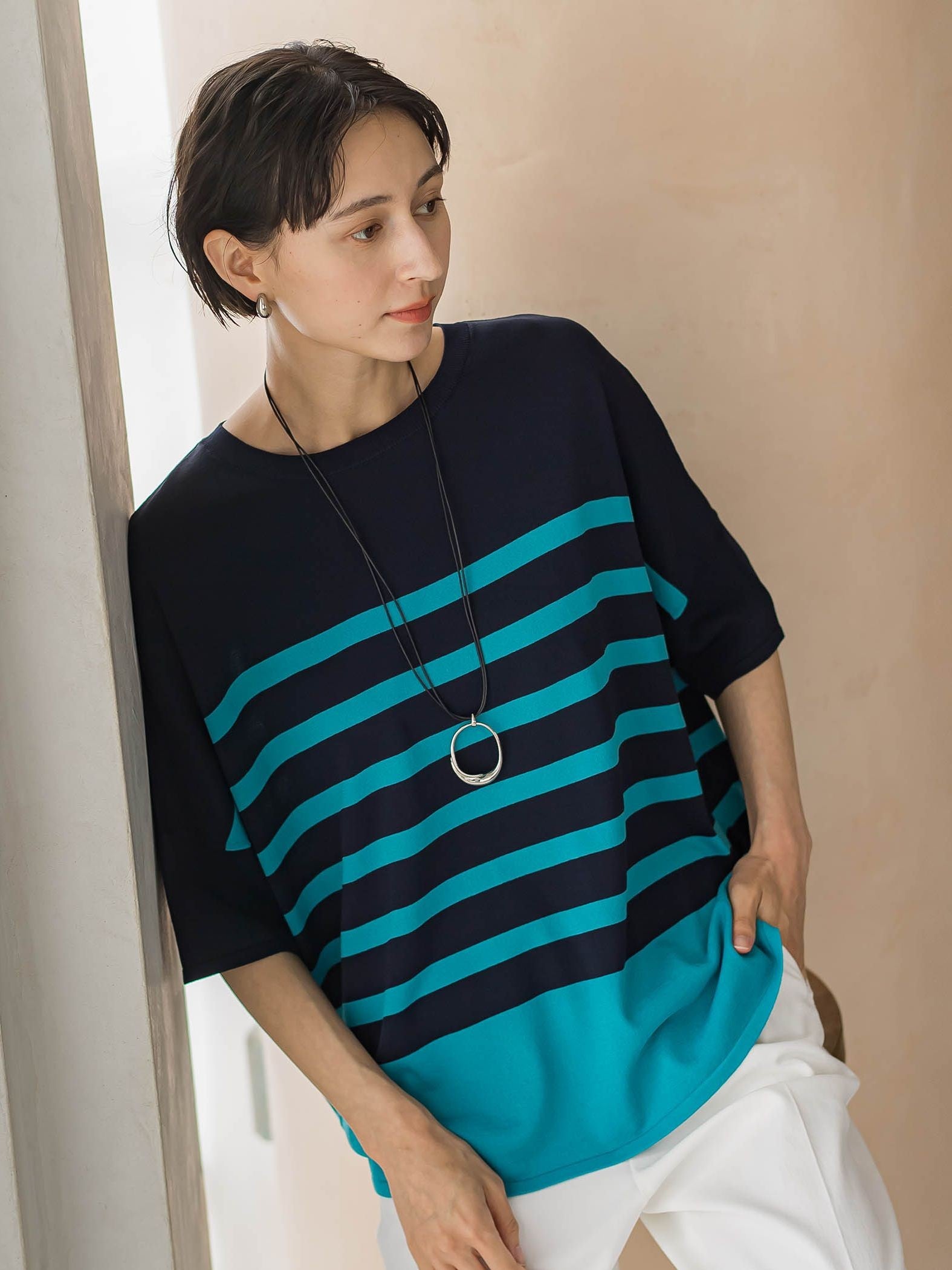 【WEB限定】”涼感”ボーダーニット