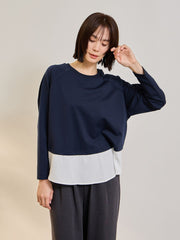 ポンチローマ異素材ラウンドヘムカットソー