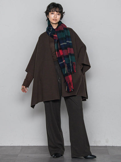 ニット両面パイルノーカラーポンチョ