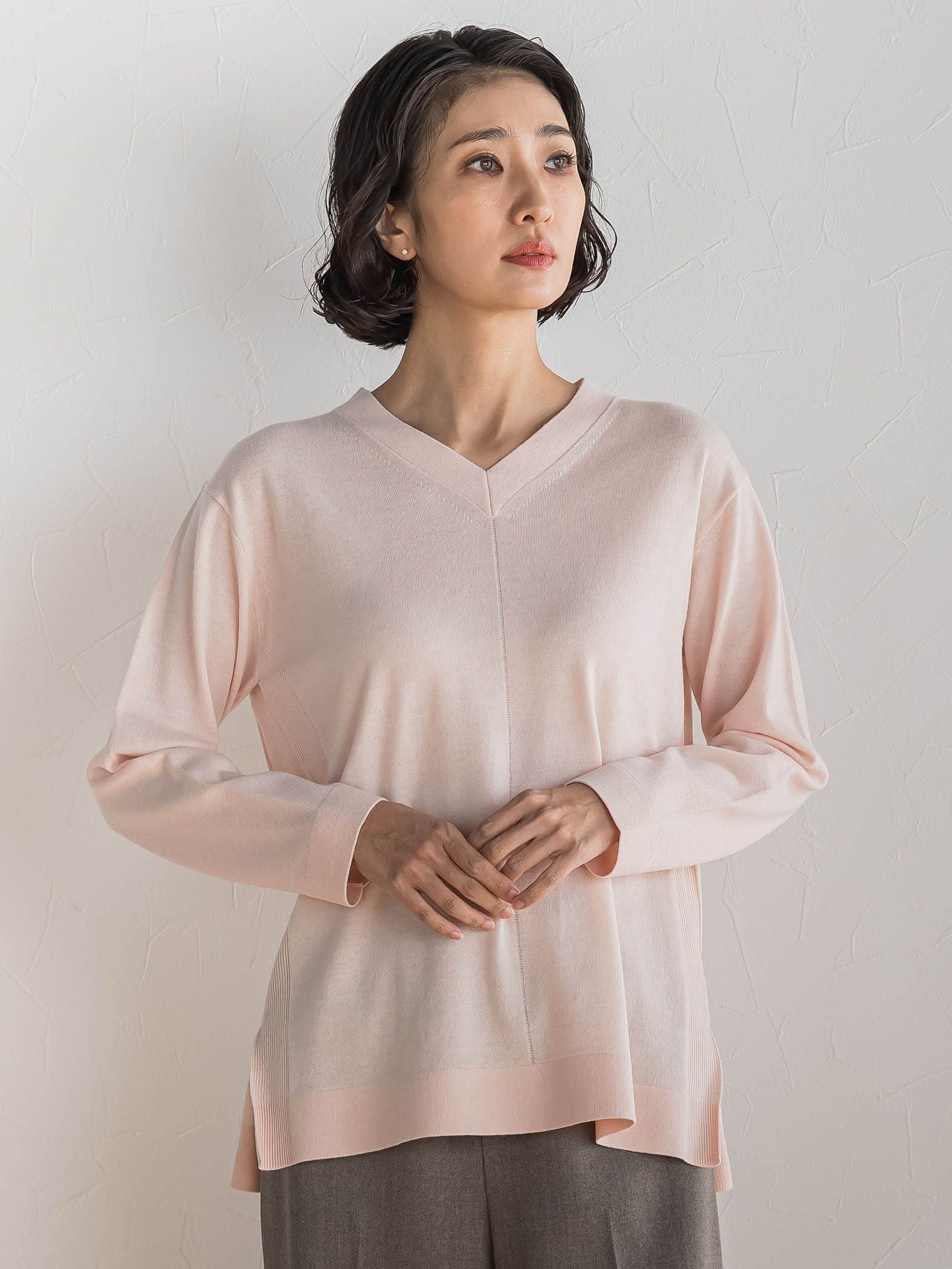 【大きいサイズ】ファインウールVネックニット