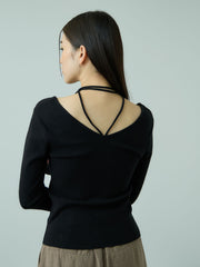 ストリング付バレエネックリブニット≪手洗い可能≫