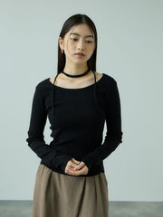 ストリング付バレエネックリブニット≪手洗い可能≫