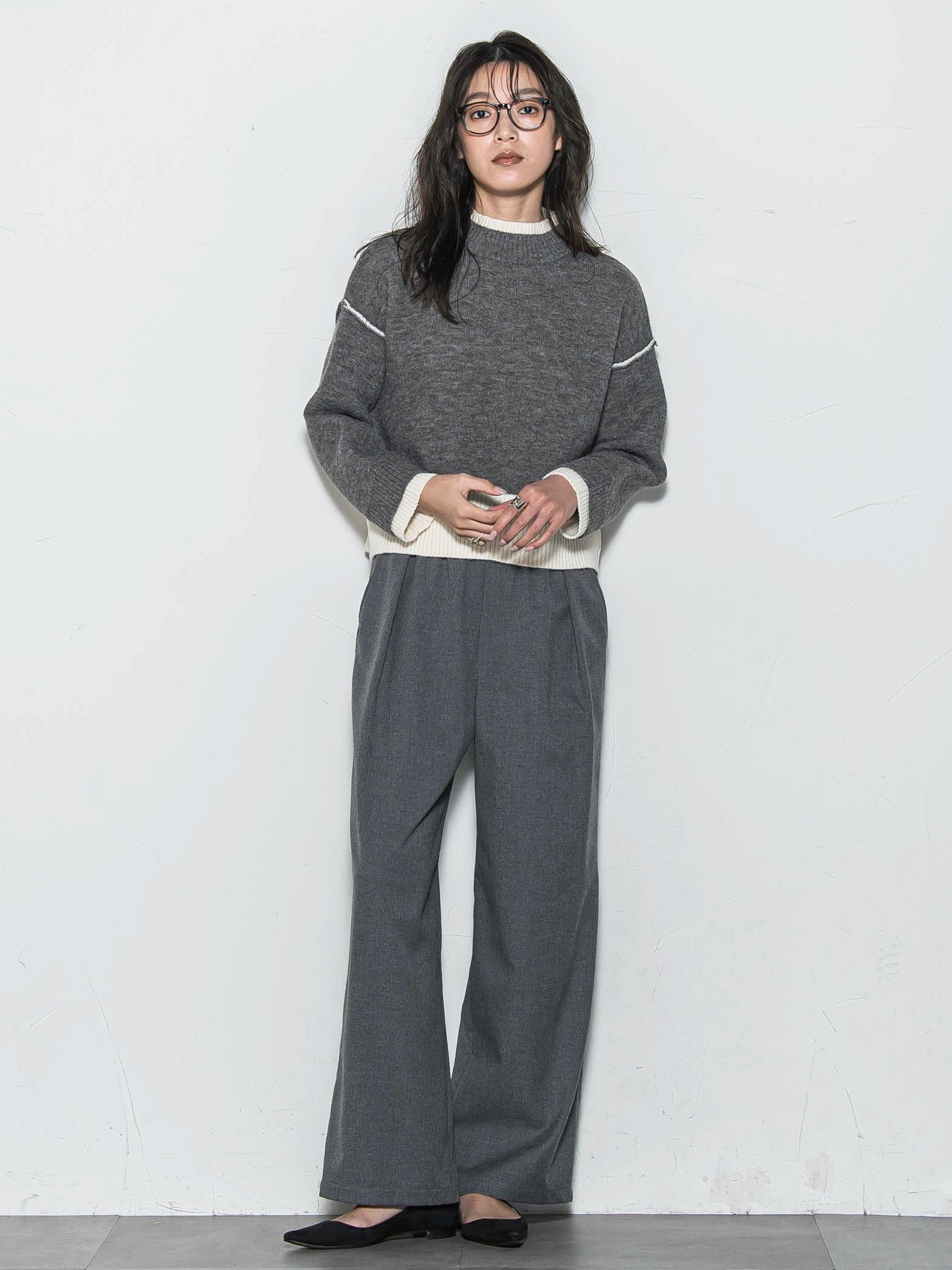 【WEB限定】ハイネック配色ニット≪手洗い可能≫