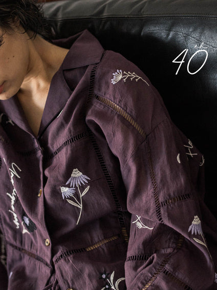 【40周年限定】パッチワーク刺繍オープンカラーシャツ
