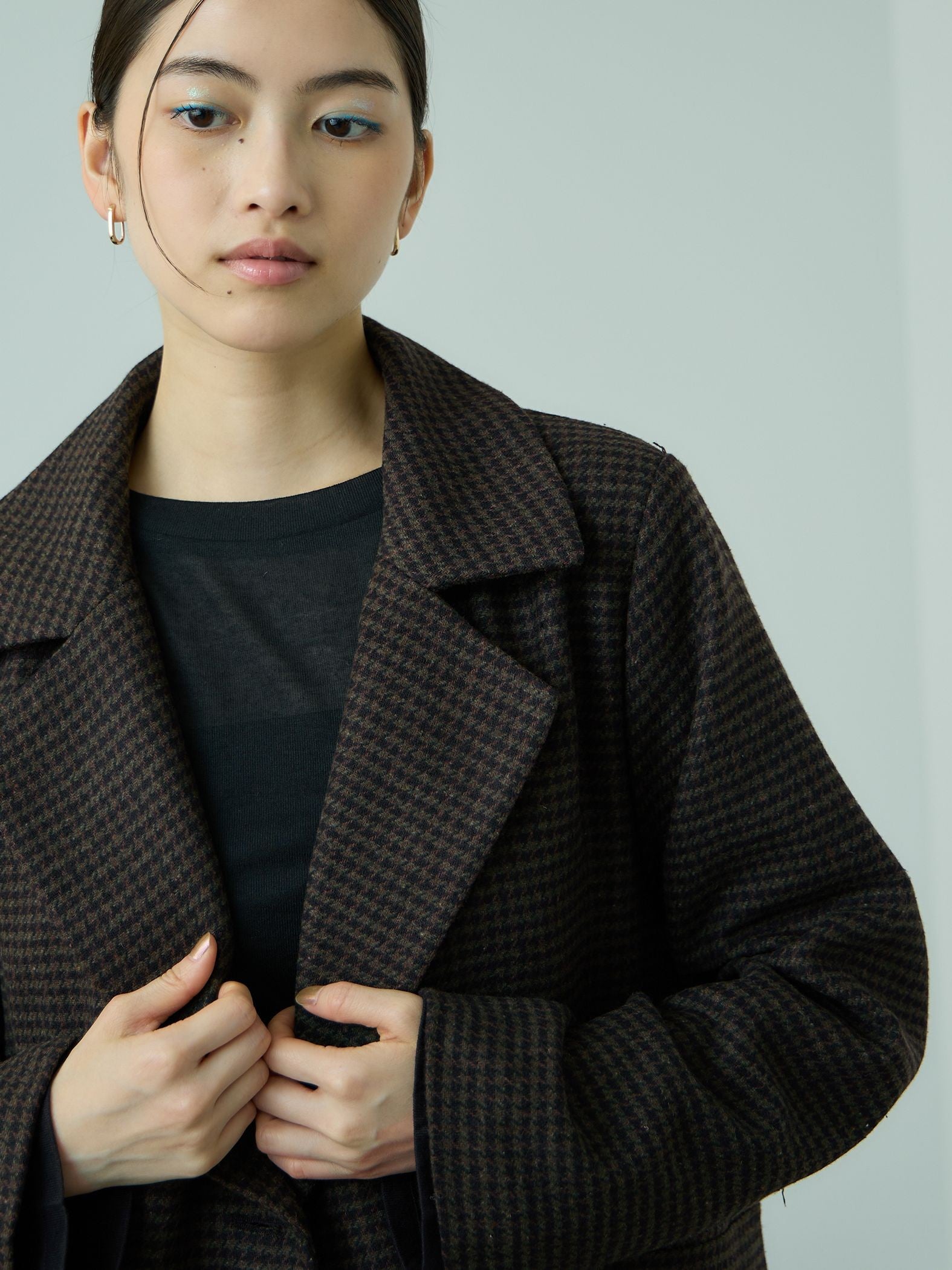 ツィーディチェックWボタンジャコット