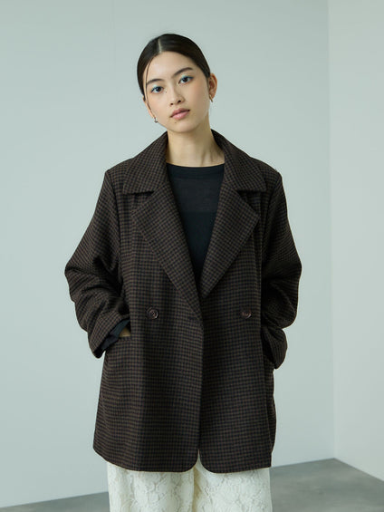 ツィーディチェックWボタンジャコット