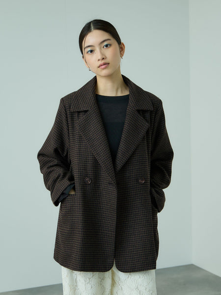 ツィーディチェックWボタンジャコット