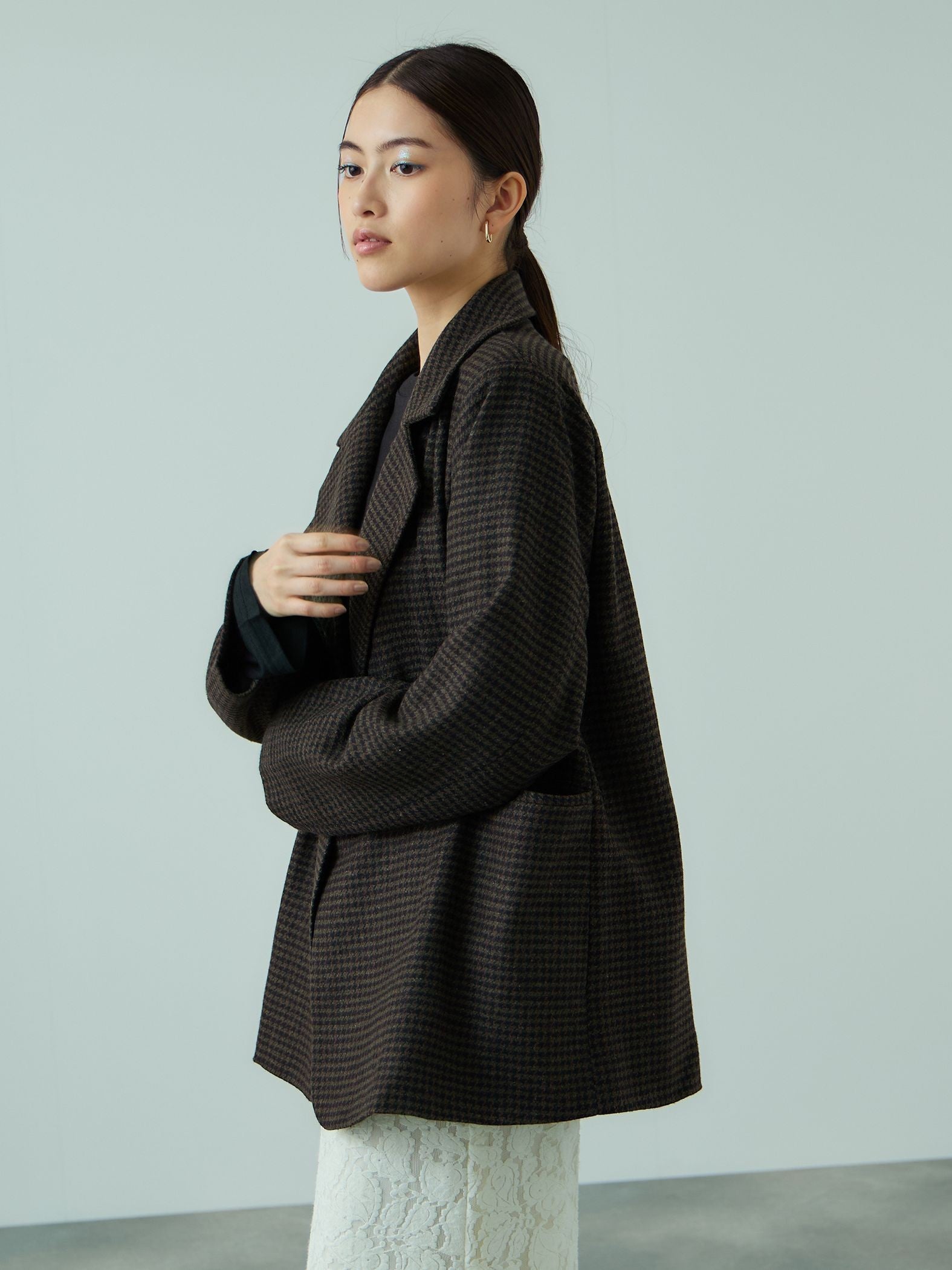 ツィーディチェックWボタンジャコット