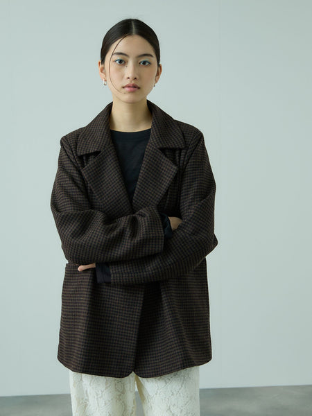 ツィーディチェックWボタンジャコット