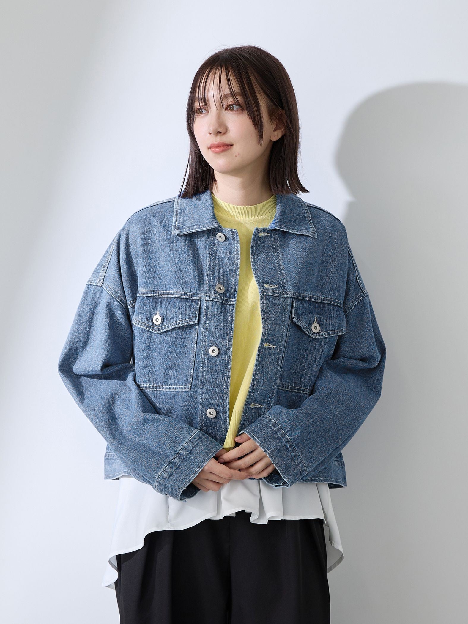 カラーデニムボクシーフィットブルゾン≪洗濯機で洗える≫