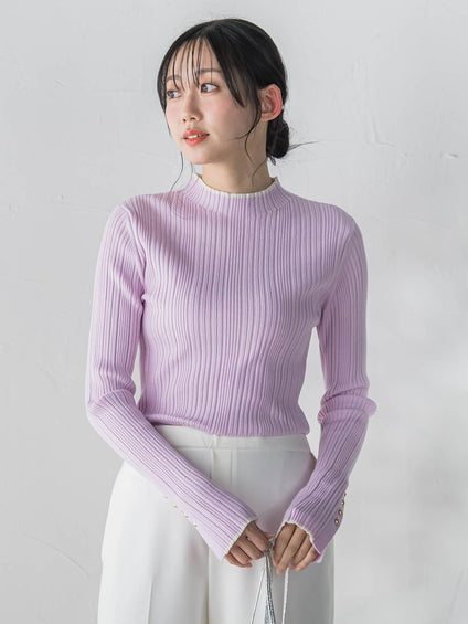 【新色追加】袖ボタンランダムリブニット≪手洗い可能≫