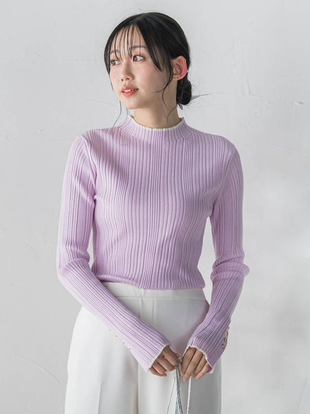 【新色追加】袖ボタンランダムリブニット≪手洗い可能≫