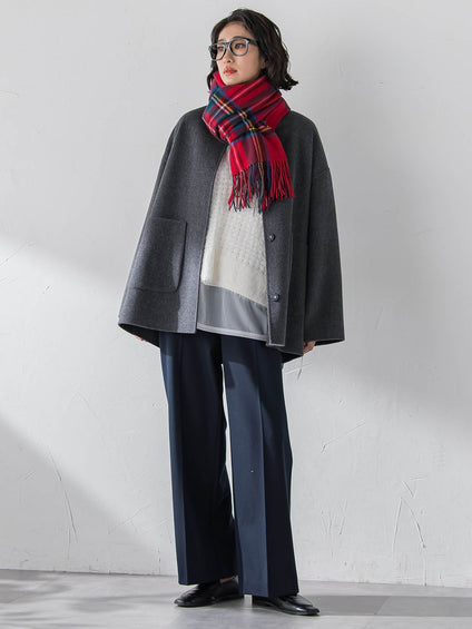 <極>”軽さと贅沢なぬくもり”ノーカラーリバーコート