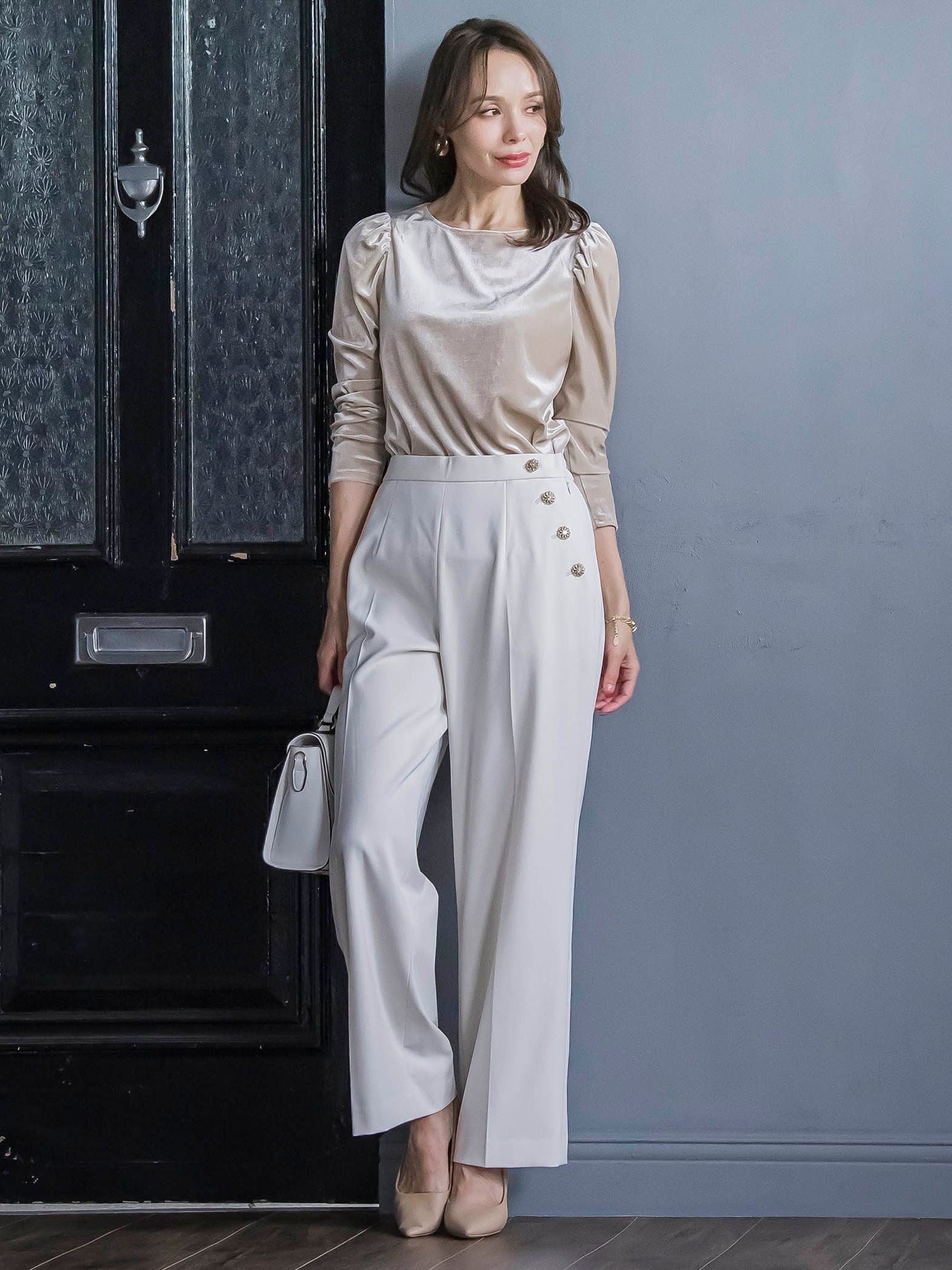 キラキラボタンワイドパンツ≪手洗い可能≫