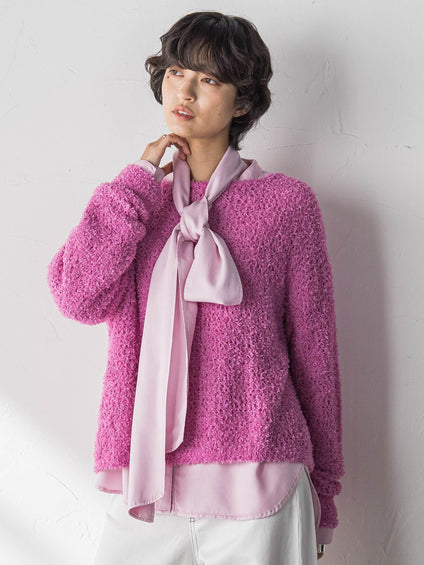 ファンシーヤーンボートネックニットプルオーバー≪手洗い可能≫