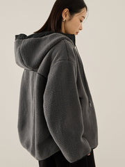 配色ボアフーディコクーンブルゾン