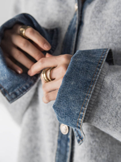 デニムレイヤード風カーディガン≪手洗い可能≫