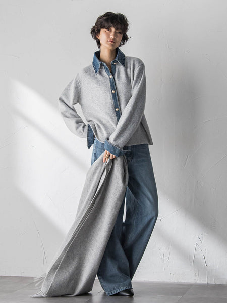 デニムレイヤード風カーディガン≪手洗い可能≫