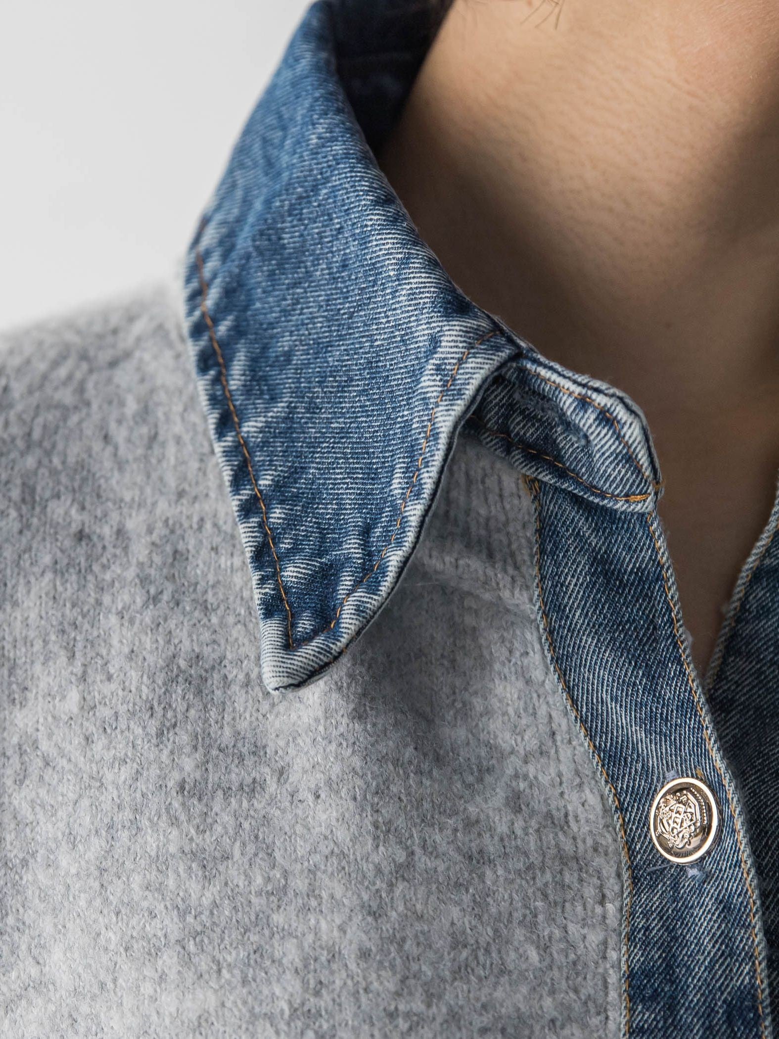 デニムレイヤード風カーディガン≪手洗い可能≫