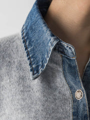 デニムレイヤード風カーディガン≪手洗い可能≫