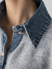 デニムレイヤード風カーディガン≪手洗い可能≫