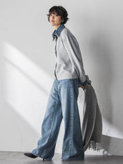 デニムレイヤード風カーディガン≪手洗い可能≫