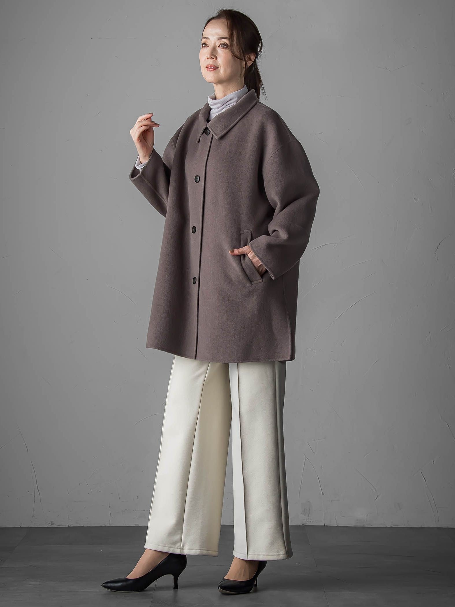 【WEB限定/大きいサイズ】”楽暖”裏起毛ワイドパンツ≪洗濯機で洗える≫