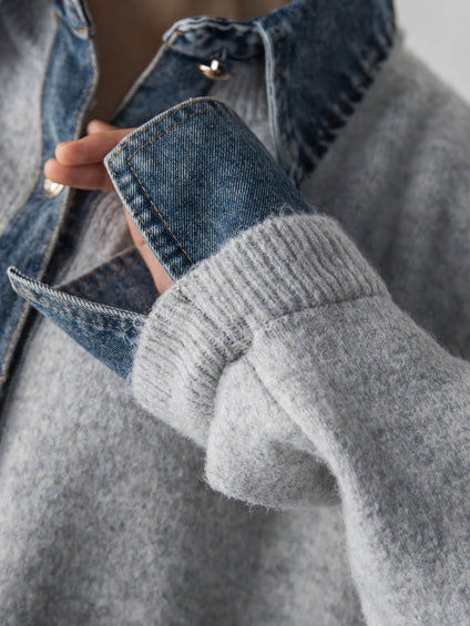 デニムレイヤード風カーディガン≪手洗い可能≫