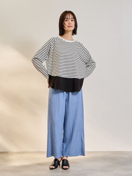 ポンチローマ異素材ラウンドヘムカットソー