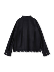 レースドッキングストライプクロップドシャツ