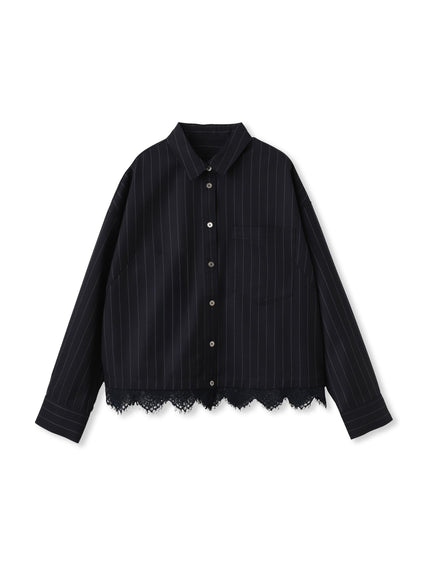 レースドッキングストライプクロップドシャツ