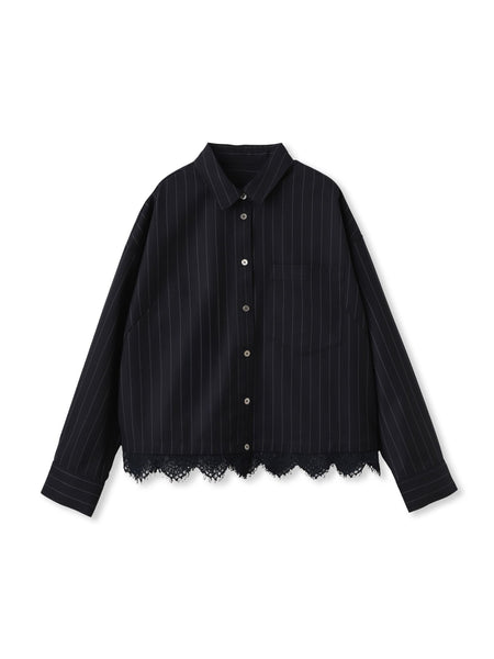 レースドッキングストライプクロップドシャツ