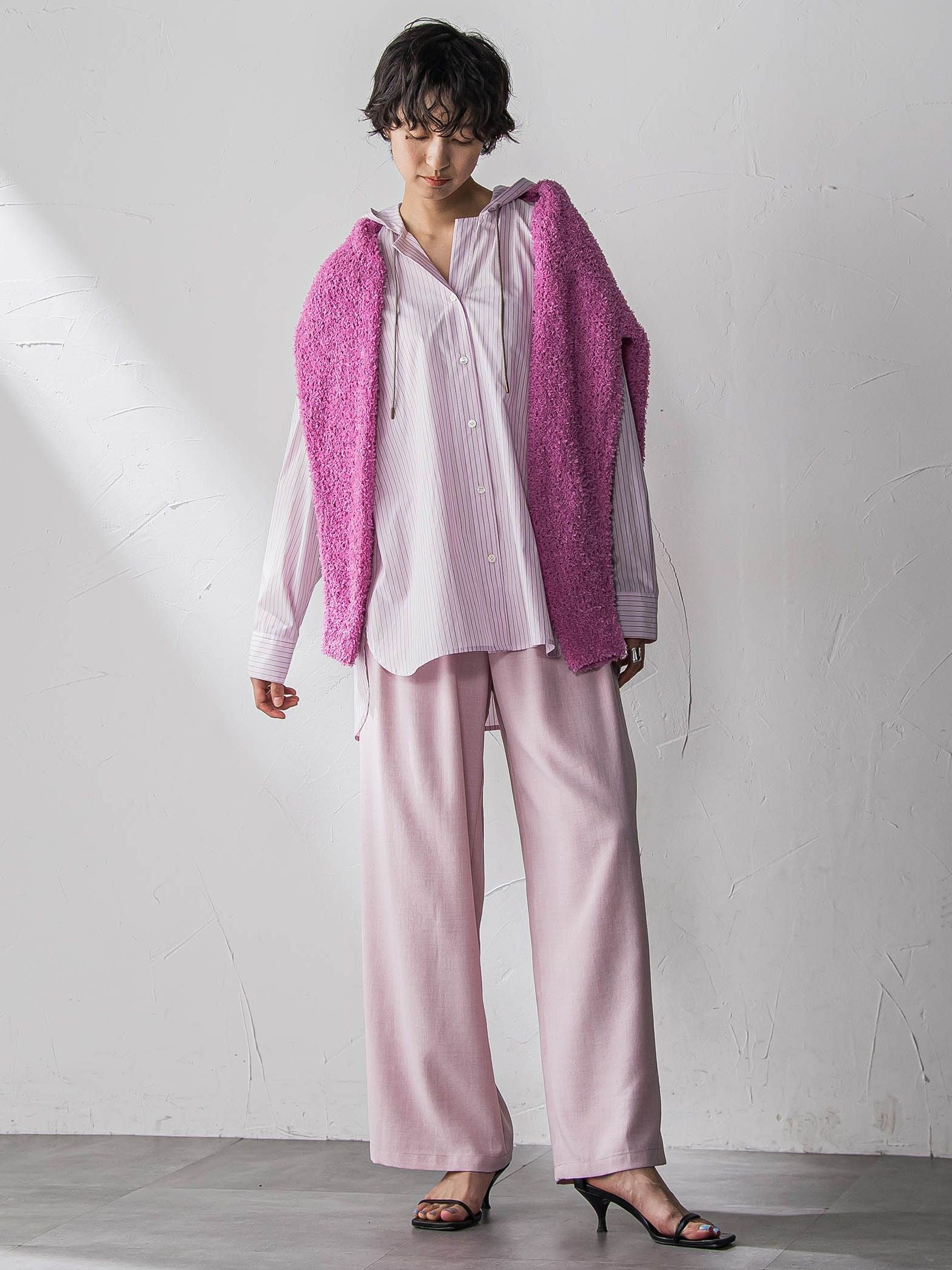 ストライプフーディオーバーシャツ≪手洗い可能≫