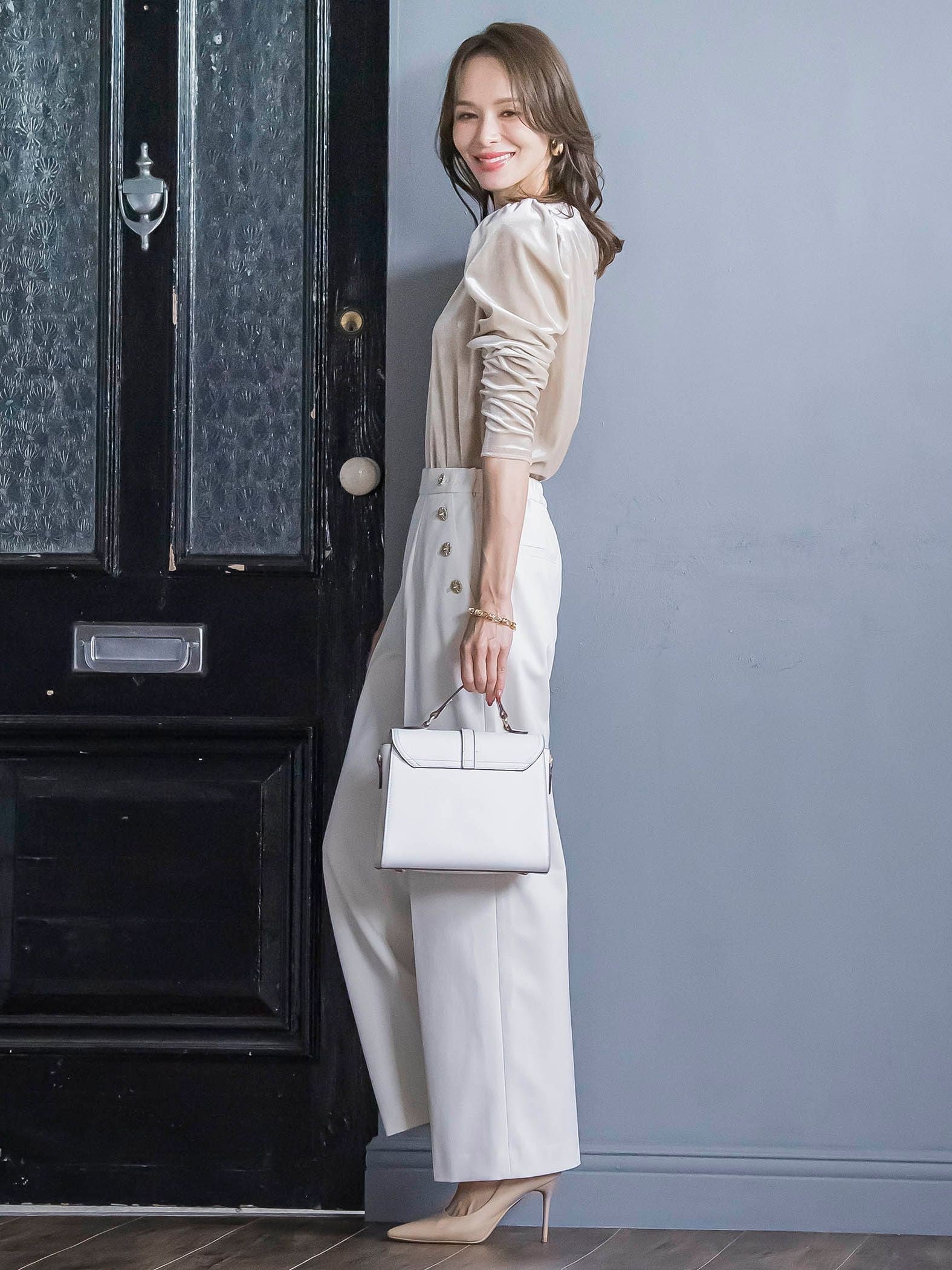 キラキラボタンワイドパンツ≪手洗い可能≫