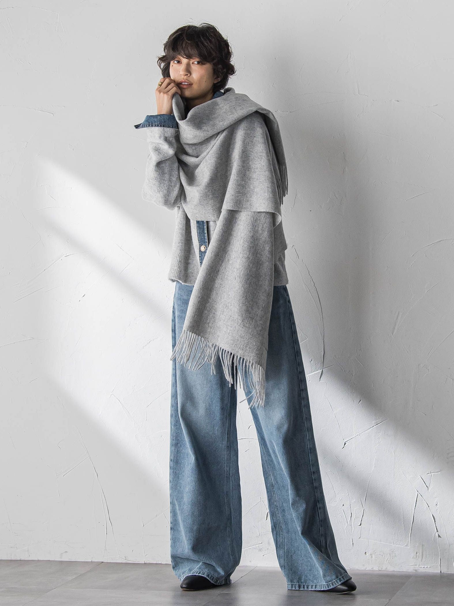 デニムレイヤード風カーディガン≪手洗い可能≫